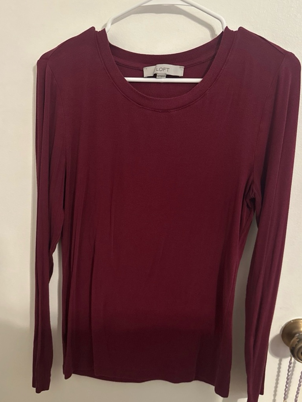 LOFT Long-Sleeve Crewneck Top in Deep Wine